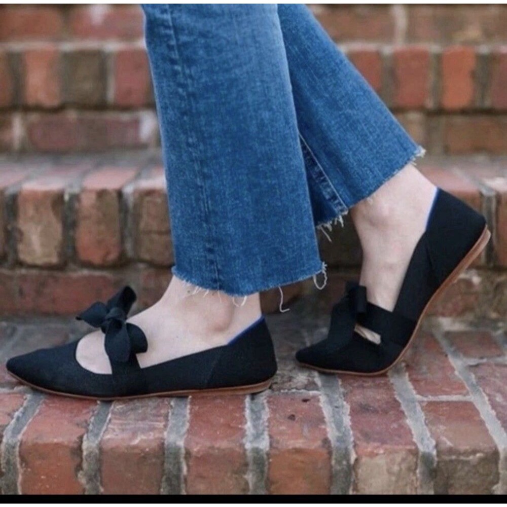 Rothy's Black Pointed Bow Flats